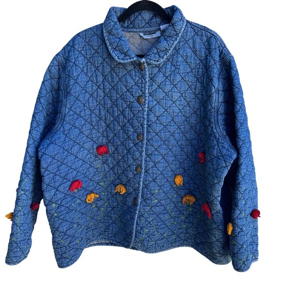 Maggie Barnes Petites Vintage Womens Floral Embroidery Quilted Denim Jacket 26WP - Picture 1 of 12